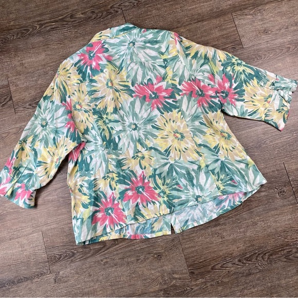 JM Collection Shirt Women 24W Colorful 100% Linen Button Front Tropical Casual - Picture 7 of 8